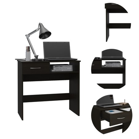 TUHOME Vizcaya Home Office Set, Single Drawer, Keyboard Tray, Bookcase, Black CLW5593